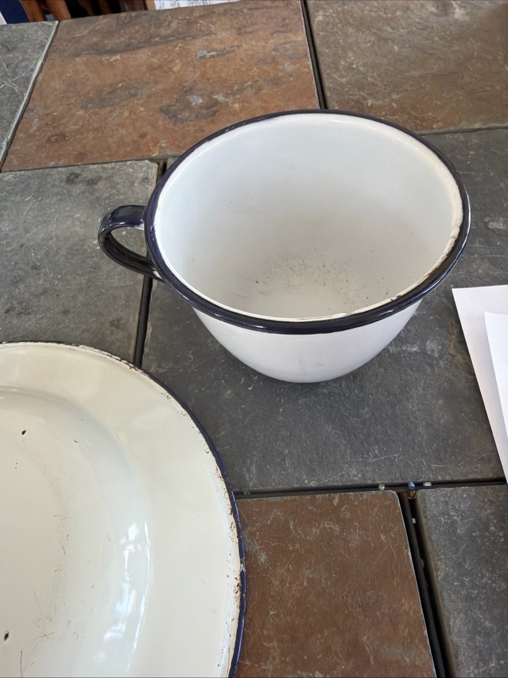 Vintage Cherry Enamel Casserole Dish with Lid - plus double boiler, plate & cup - Picture 11 of 12